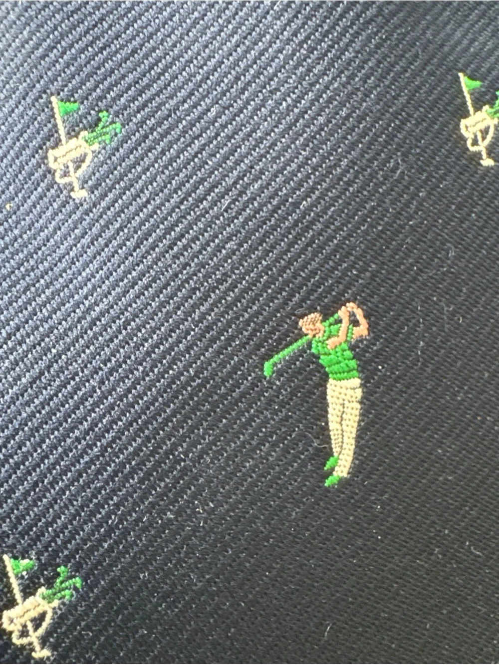 Allen Montague Golf Golfer Embroidered Tie Navy Vintage Poly Silk Blend